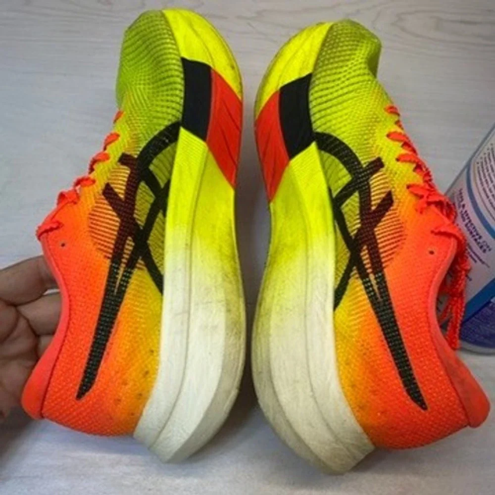 ASICS Mens 10 Metaspeed Sky+ Paris Shoes Neon Yellow Orange 1013A123 Racing